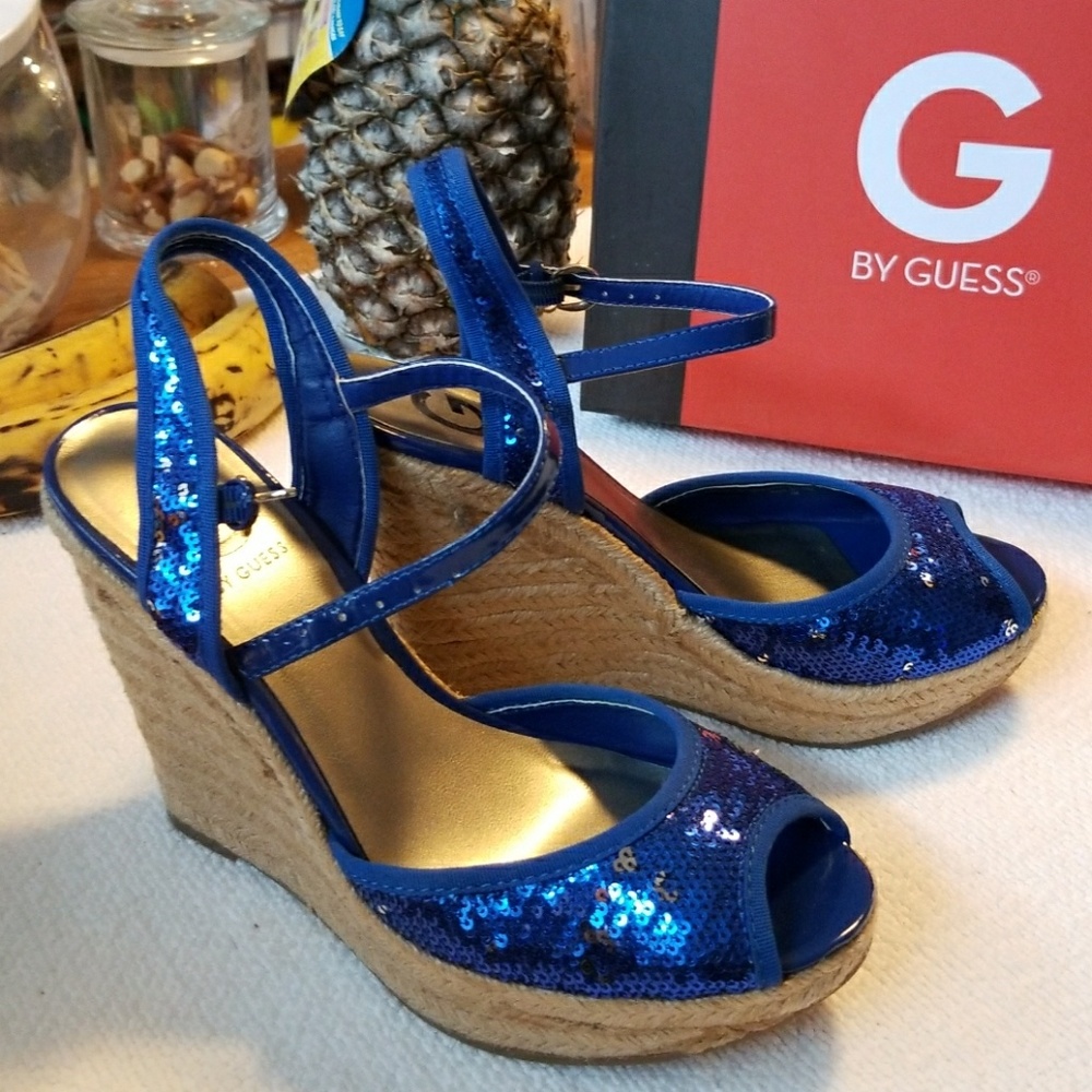 Blue Guess Sequined Wedges
